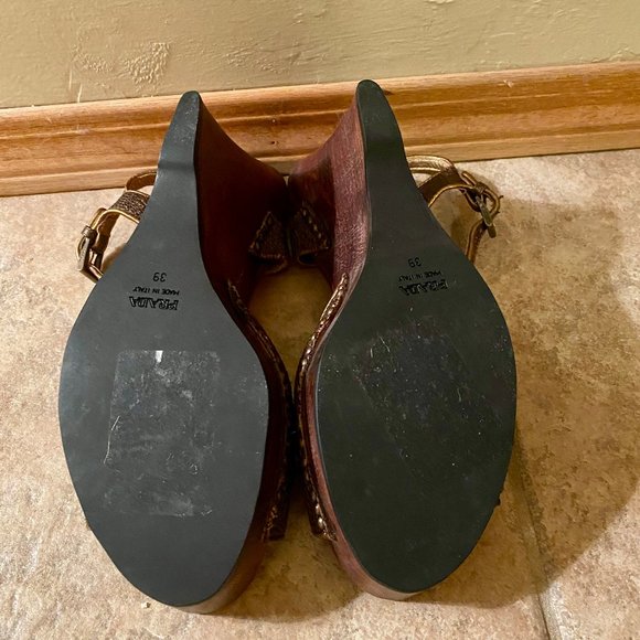 PRADA Embossed bronze wedge sandals - Picture 5 of 5